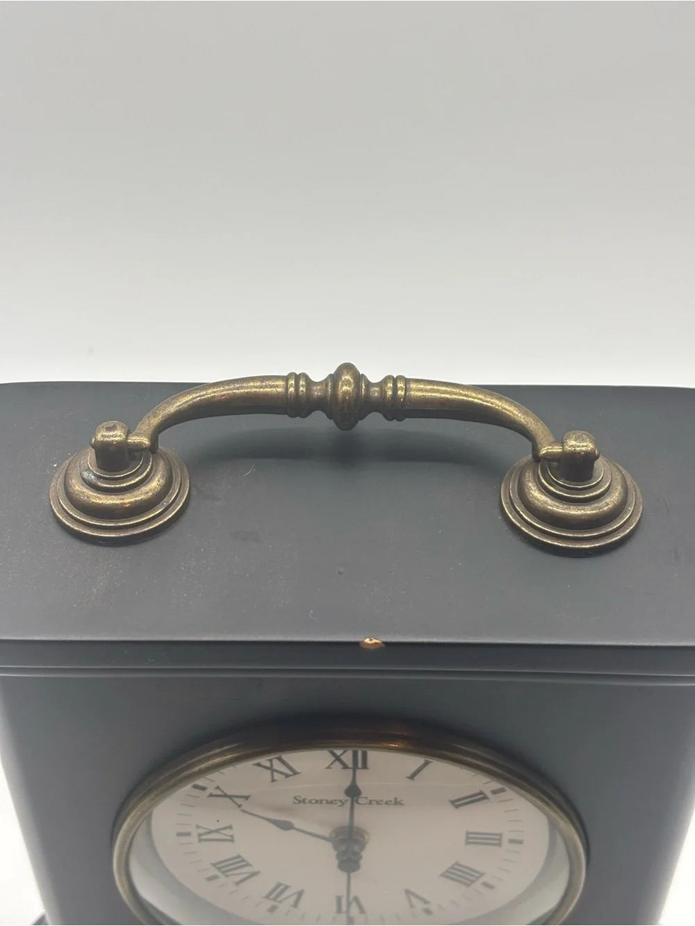 Black Mantel Clock with Brass Accents